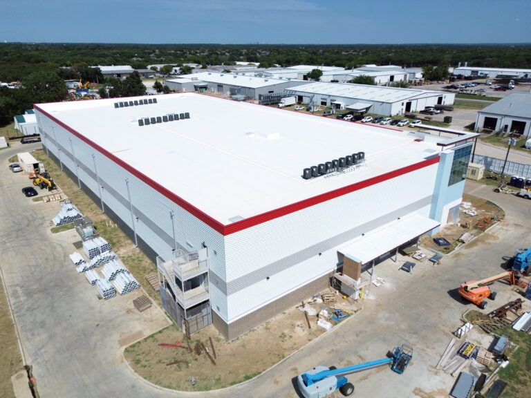 Aerial view of a completed commercial industrial building constructed by Reliable Commercial in the Dallas-Fort Worth area